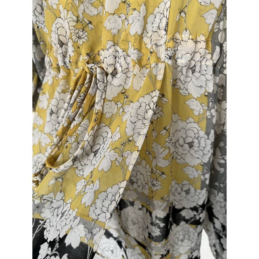 CAbi Size XL Amelia Gather Yellow Gray Floral Spring Blouse Top - Picture 10 of 10